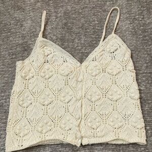 Aeropostale Vintage Y2K Crochet Tank Top XS Ivory Button Front Boho